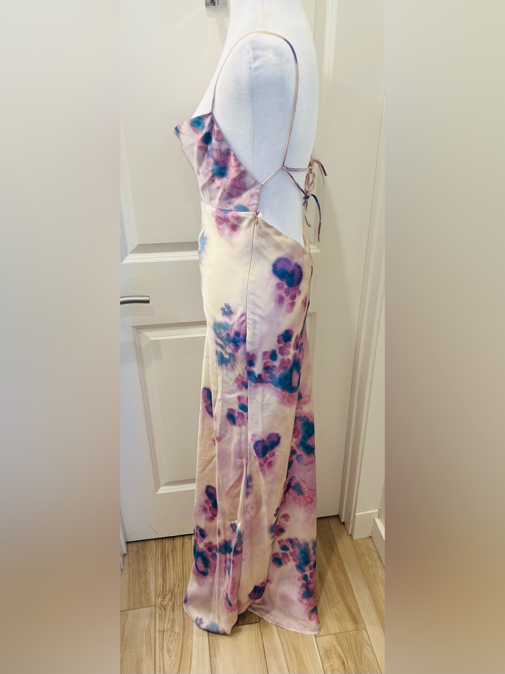 NWT Zara Blush Maxi Slip Dress with Blue-Purple Tie dye Floral Print- S - Picture 3 of 11